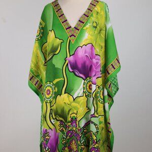 🌺 Vintage Long Floral Tropical Resort Caftan Dress Summer Island Vacation Beach
